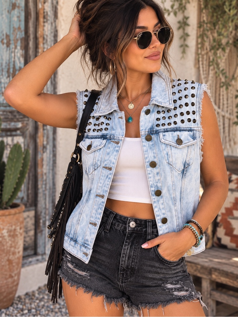pistola Light Wash Denim Studded Jeans Jacket